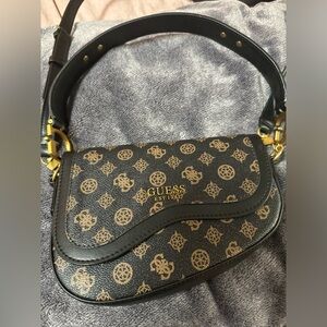 Guess Black and Gold Patterned Shoulder Bag
